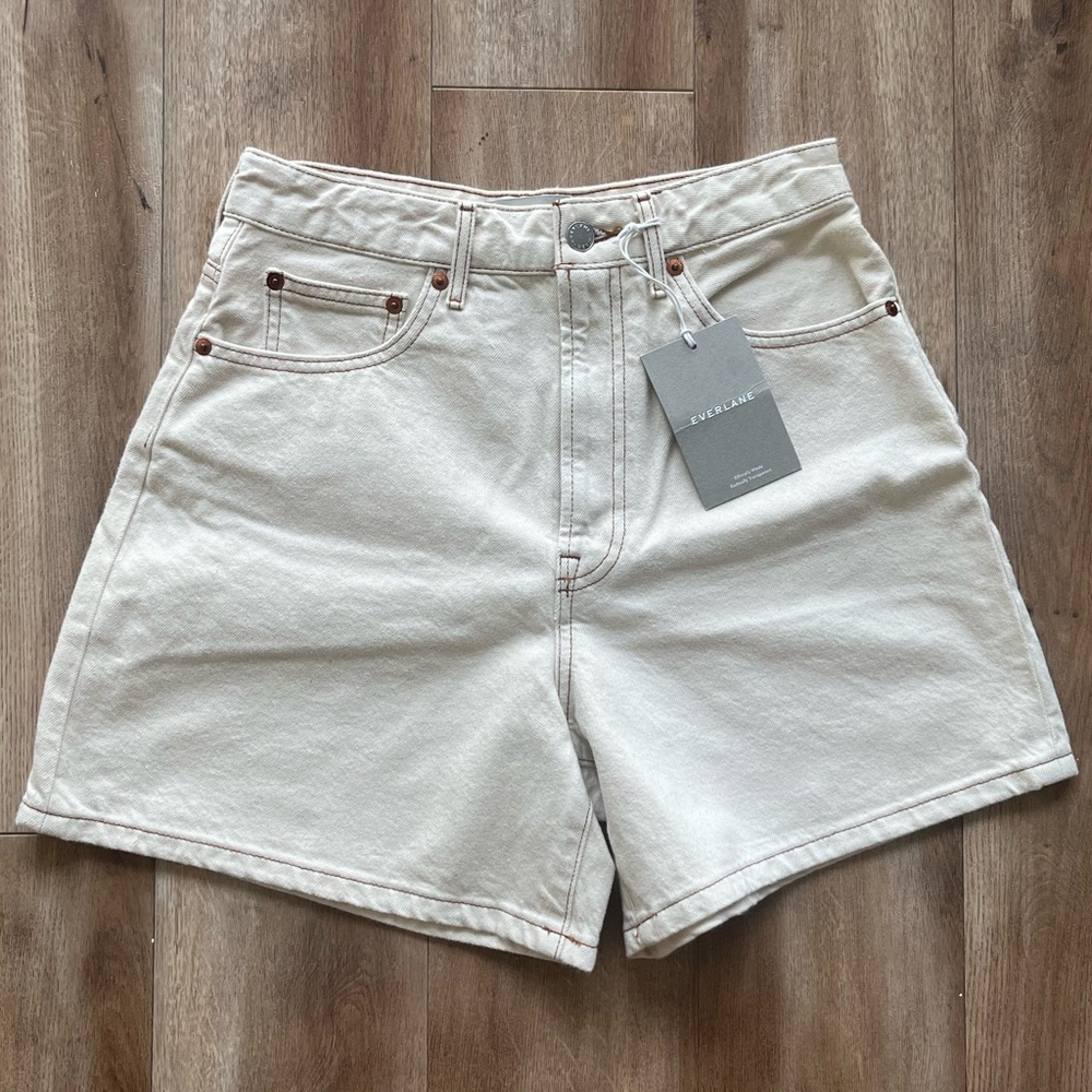 Everlane The A-Line Denim Short in Ecru